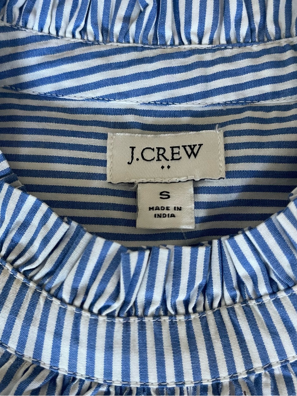 NWT J. Crew Striped Ruffle-Neck Sleeveless Top Blue White Cotton Tank Small - Picture 4 of 10